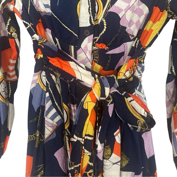 Maeve by Anthropologie Blue Orange Flag & Rope Nautical Textured Dress Size XXS - Picture 4 of 8